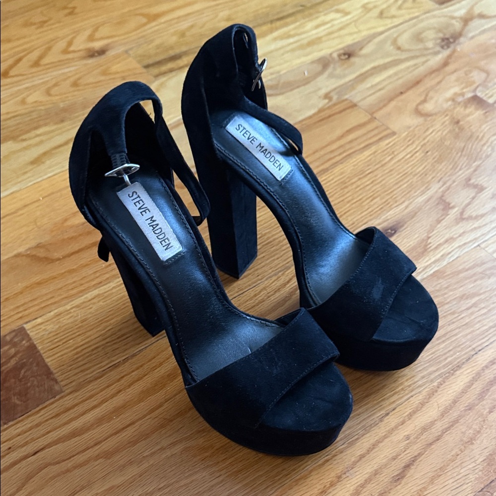 Steve Madden Black Suede Platform Block Heel Sandals